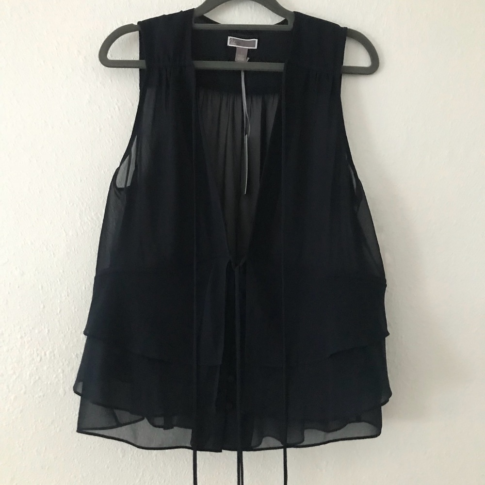 Chelse28 blousy navy tank top with tie neck